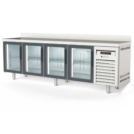 Masa frigorifica refrigerare 4 usi cu geam, seria 600 cu rebord Snack Coreco
