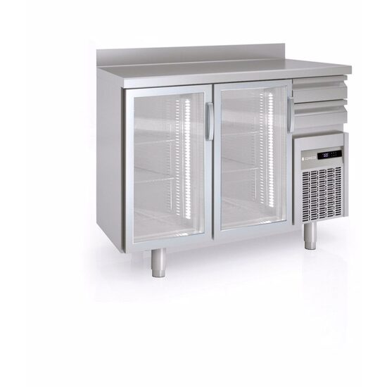 Masa frigorifica refrigerare 2 usi cu geam si 4 rafturi seria 600 cu rebord Coreco