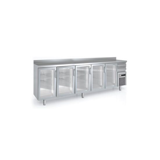 Masa frigorifica refrigerare 5 usi cu geam si 10 rafturi seria 600 cu rebord Coreco
