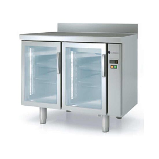 Masa frigorifica refrigerare 2 usi cu geam si 4 rafturi seria 600 cu rebord Snack Coreco