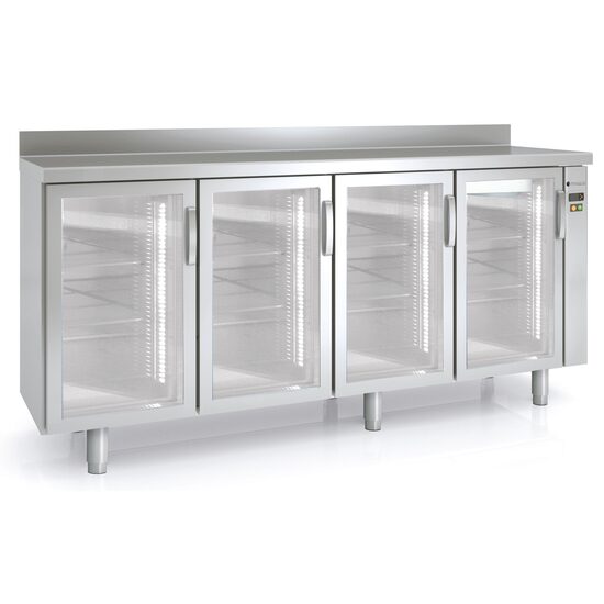 Masa frigorifica refrigerare 4 usi cu geam si 8 rafturi seria 600 cu rebord Snack Coreco