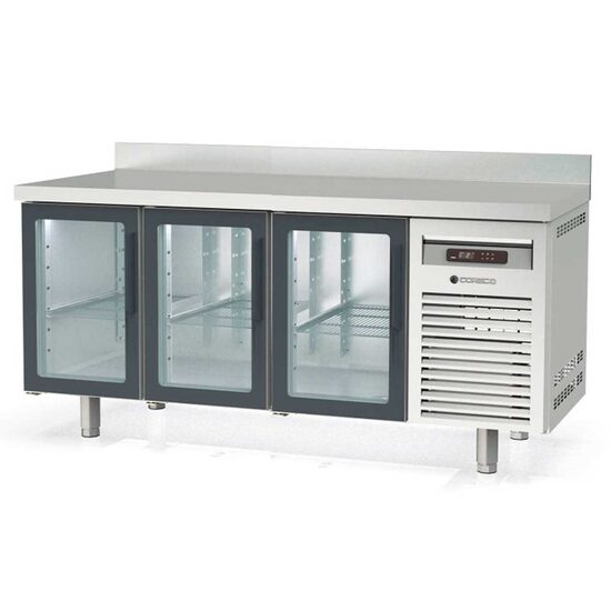 Masa frigorifica refrigerare 3 usi cu geam seria 700 cu rebord Coreco