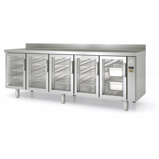 Masa frigorifica refrigerare 5 usi cu geam seria 700 cu rebord Coreco