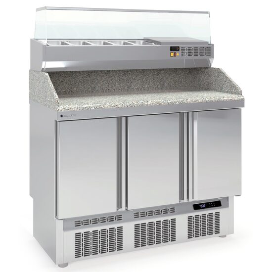 Masa preparare pizza cu blat granit+vitrina refrigerata, capacitate 399 Lt - Coreco