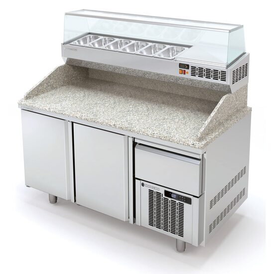 Masa preparare pizza cu blat granit+vitrina refrigerata, capacitate 362 Lt - Coreco