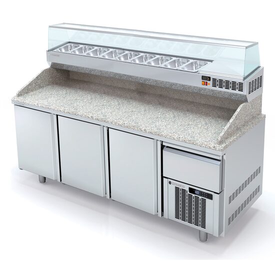 Masa preparare pizza cu blat granit+vitrina refrigerata, capacitate 562 Lt - Coreco