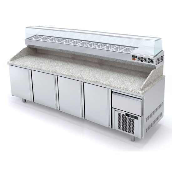 Masa preparare pizza cu blat granit+vitrina refrigerata, capacitate 761 Lt - Coreco