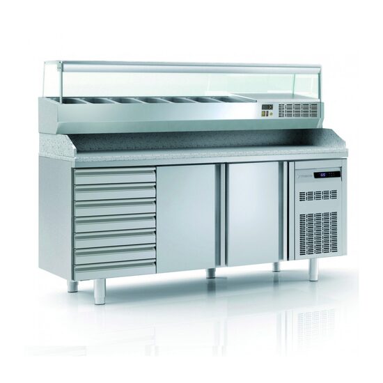 Masa preparare pizza cu blat granit+vitrina refrigerata, capacitate 255 Lt - Coreco