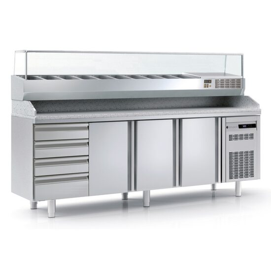 Masa preparare pizza cu blat granit+vitrina refrigerata, capacitate 399 Lt - Coreco