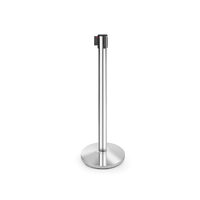 Stalp de delimitare, acces sau ghidare cu banda retractabila neagra, finisaj tip oglinda Hendi, Inox, diametru baza 360 mm, inaltime stalp 1010 mm