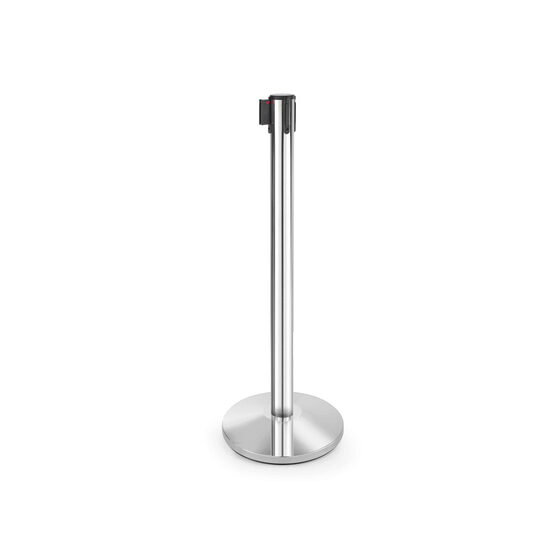 Stalp de delimitare, acces sau ghidare cu banda retractabila neagra, finisaj tip oglinda Hendi, Inox, diametru baza 360 mm, inaltime stalp 1010 mm