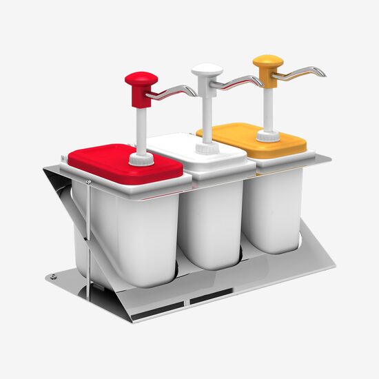 Dispenser sosuri triplu, stand inox, dozatoare plastic, 3x1.9L, KDP-003 Kalando