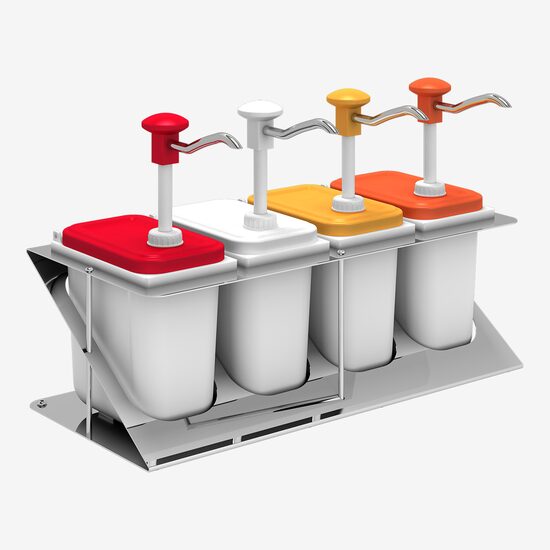 Dispenser sosuri 4 tipuri de sos, stand inox, dozatoare plastic, 4x1.9L, KDP-003 Kalando