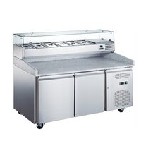 Masă frigorifică preparare pizza, blat granit, răcire ventilată, 2 uși, 390 lt - Prochill