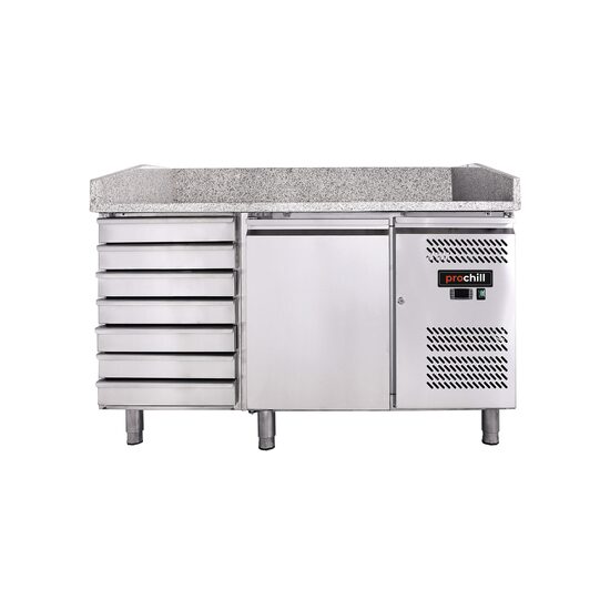 Masă frigorifică preparare pizza, blat granit, răcire ventilată, 1 ușă, 7 sertare, 390 lt - Prochill