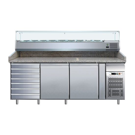 Masă frigorifică preparare pizza, blat granit, răcire ventilată, doua uși și 7 sertare, 580 lt - Prochill