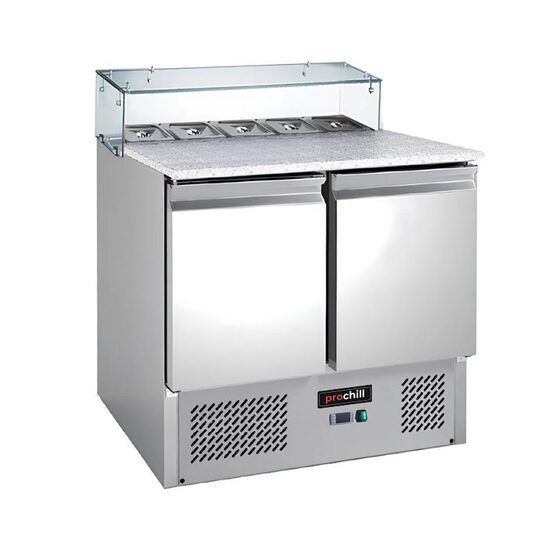 Salatiera refrigerata cu doua usi, blat din granit, vitrina sticla, 240 lt - Prochill