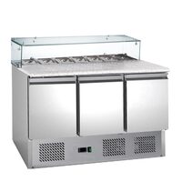 Salatiera refrigerata cu 3 usi, blat din granit, vitrina sticla, 402 lt - Prochill