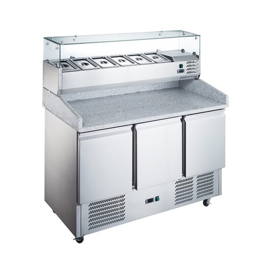 Masă frigorifică preparare pizza, blat granit, răcire statică, 3 uși - Prochill