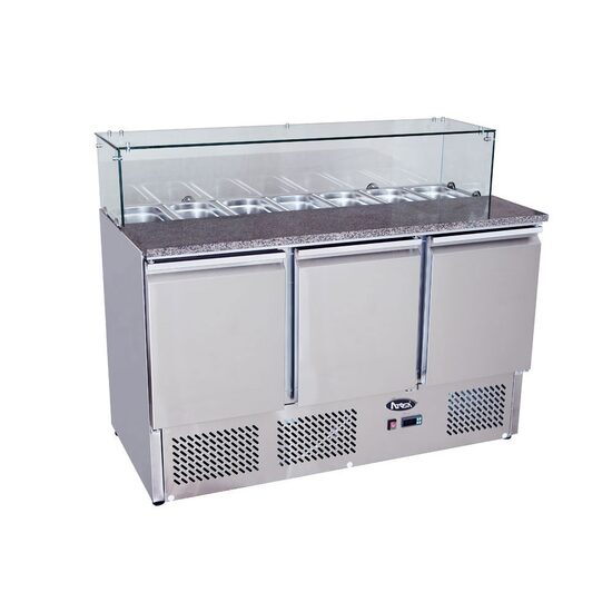 Salatiera refrigerata cu 3 usi si blat marmura, 380 lt - Atosa
