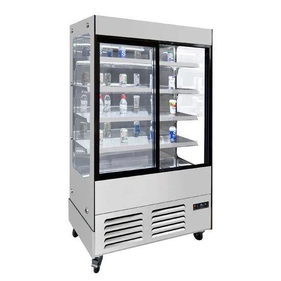 Vitrina frigorifica cu rafturi multiple din oțel inoxidabil, cu lățimea de 1000 mm și uși glisante cu închidere automată - Atosa