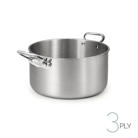 Oală înaltă din aluinox cu finisaj satinat, cu 3 straturi – 2 mânere din oțel inoxidabil