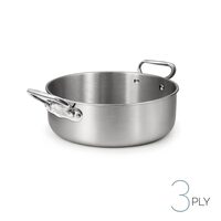 Oală joasă din aluinox cu finisaj satinat, cu 3 straturi – 2 mânere din oțel inoxidabil