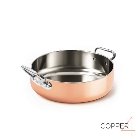Rondeau din cupru, cu două mânere din oțel inoxidabil