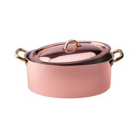 Oală de cupru ovală cu doua manere si capac