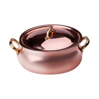 Oală de cupru bombată cu două manere si capac