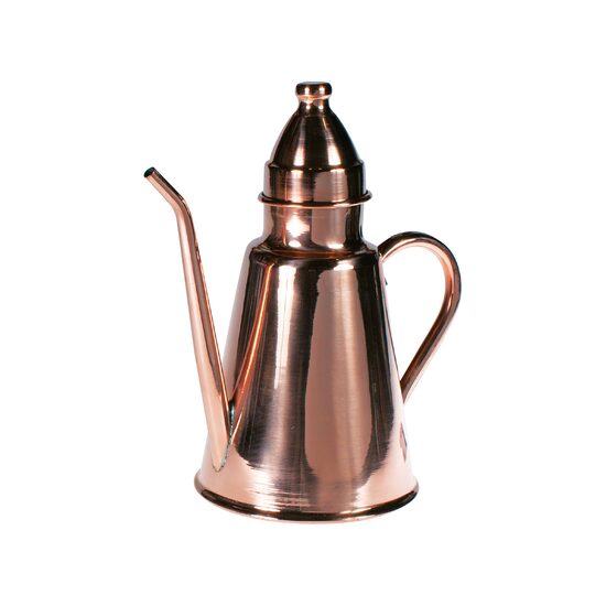 Turnător de ulei din cupru, cu capac și margine anti-picurare