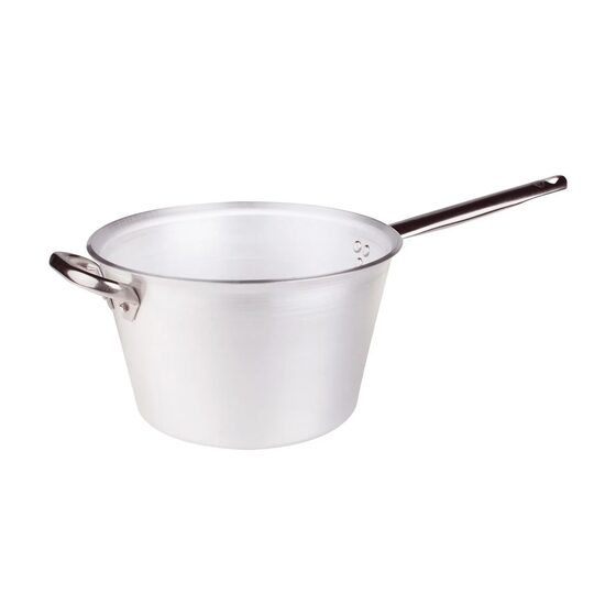 Oală din aluminiu pentru mămăligă cu un mâner tubular și un mâner prindere din inox