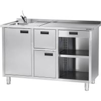 Masă inox cu dulap pentru aparat cafea cu scurgere și chiuvetă