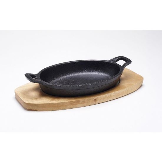 Tigaie fonta pe suport din lemn 170x120x45mm