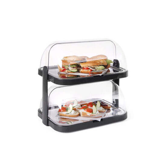 Set 2 tavi servire suprapuse pe 2 nivele cu 4 elementi racire si capace rolltop, Hendi, 44x32x(H)44 mm.