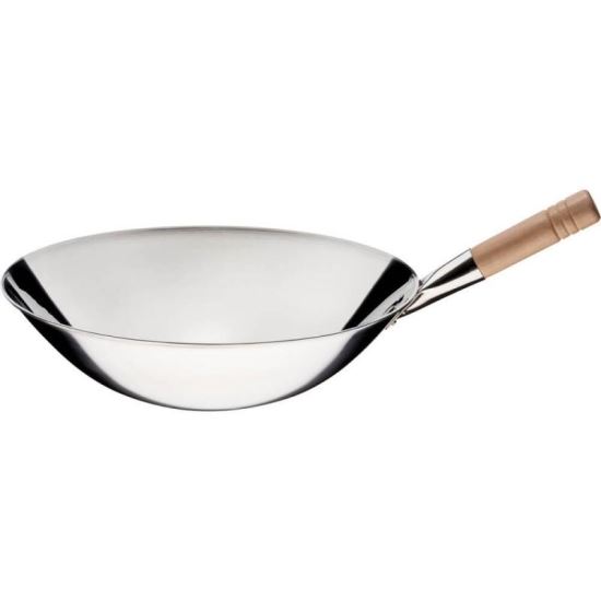 Tigaie wok Ø 400 mm, inox lucios, mâner 185 mm